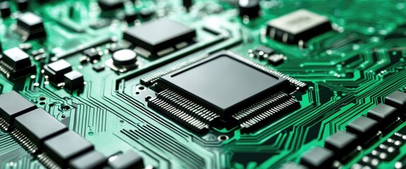 Fototapeta premium Close-Up View of Semiconductor Chips on a Circuit Board