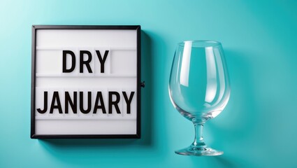 Decorative lightbox featuring Dry January and an empty wine glass on a background, viewed from above