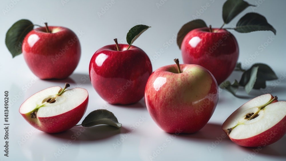 Aufkleber three red apples partially isolated on background as a design element for packaging