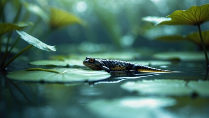 Tadpole Swimming in Pond