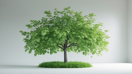 A solitary cherry tree against a white backdrop