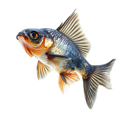 Naklejka premium Dynamic fish leaps gracefully against a clean transparent background showcasing vibrant colors and intricate details, Dynamic Fish Leaping Motion isolated on transparent background