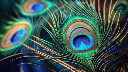 Fototapeta premium A stunning photo of peacock feathers, which belong to a colorful bird.