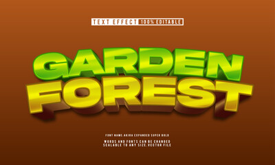 Editable garden forest text effect in lush vector style, perfect for nature-themed designs.