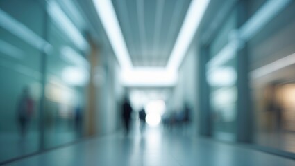 Fototapeta premium Abstract blurred technology space background, vacant business corridor or shopping mall.