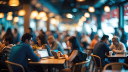 Abstract blurred audience in a cafÃ© with light bokeh background