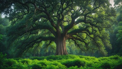 Fototapeta premium Lush green oak with rich foliage.