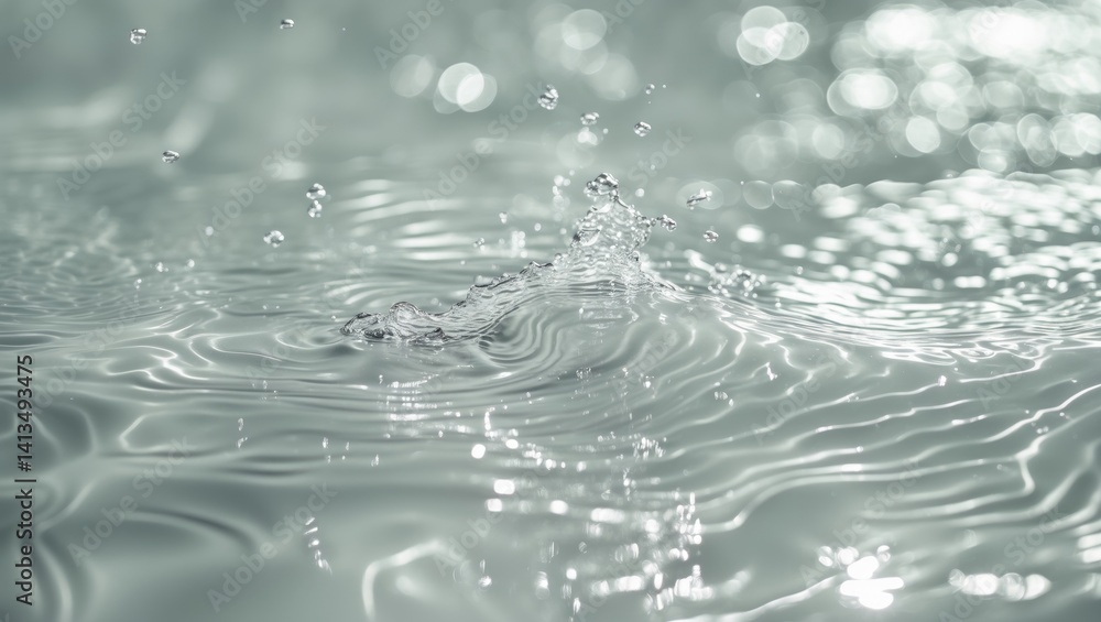 Poster calm water texture with splashes and bubbles in a defocused view.