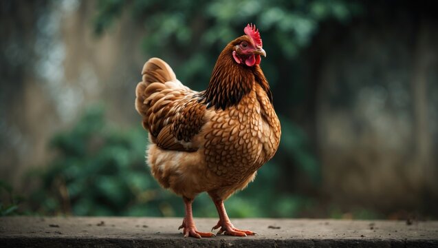 A chicken perched on a surface