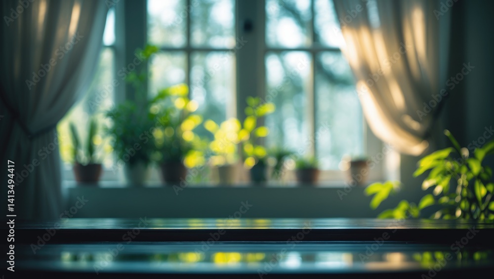 Poster free space table background and spring window backdrop