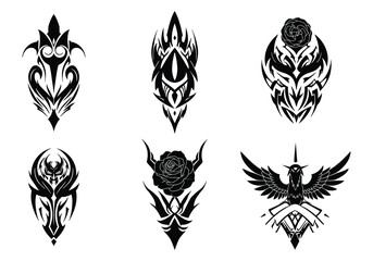 Black and white tribal tattoo set vector illustration design