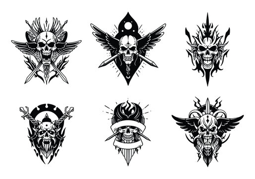Tribal variant tattoo vector design with skull symbols and vintage emblem elements 