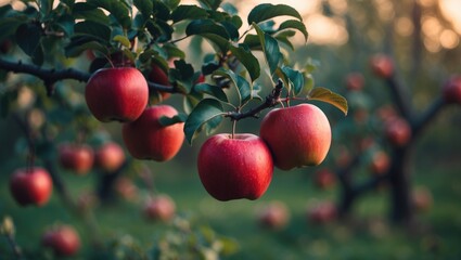Obraz premium red apple appears appetizing with green leaf