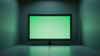 Fototapeta premium Screen TV on a background wall with plasma display. Concept. TV stands against the wall for chromakey purposes.