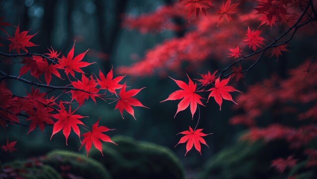 Autumn fall of the red Japanese maple, momiji tree