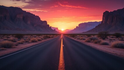 Desert road during sunset