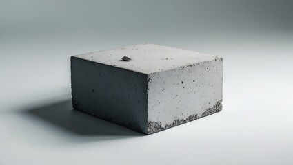 Isolated close-up of a foundation block made of reinforced concrete against a white backdrop.