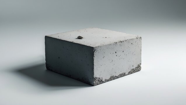 Isolated close-up of a foundation block made of reinforced concrete against a white backdrop.