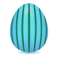 3D Blue Easter Egg painted in turquoise stripe on a white background. Vector color drawing. Perfect for holiday greetings and festive designs.