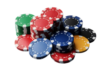 Colorful Casino Chips Stacked for Gamblers at a Poker Table Scene