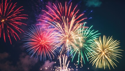 Colorful firework backdrop with available space for text.