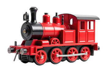 Bright Red Vintage Toy Train Model with Detailed Features and Texture