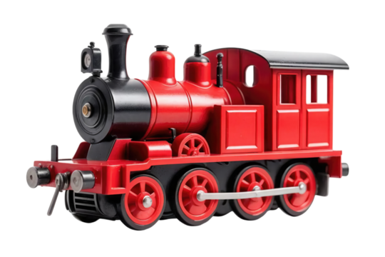 Bright Red Vintage Toy Train Model with Detailed Features and Texture