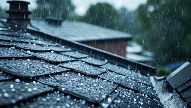 The roof is struck by rain and hail.
