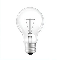 A realistic light bulb shines brightly, showcasing its details against a clean, white backdrop. Ideal for design projects.