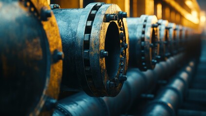 Industrial Pipes: Close-up of Metal Pipes in a Refinery or Plant