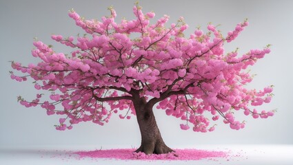 Background featuring an isolated sour cherry tree with pink flowers.