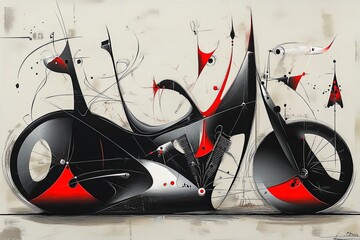 Motocykl abstrakcja styl Miro inspirowane surrealistycznym malarzem grafika Generative AI	
