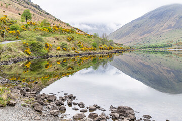 Fototapeta premium Wasdale Head, Seascale, Cumbria, England. Reflections on Wast Water lake in Lake District NP.