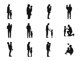 Father and Child Silhouette Set &ndash; Heartwarming Dad and Kid Moments Vector Collection