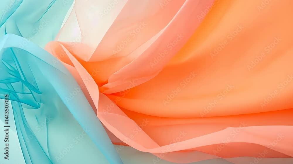 Poster flowing colors dance in harmony, creating a mesmerizing display of fabric in soft hues of blue and o