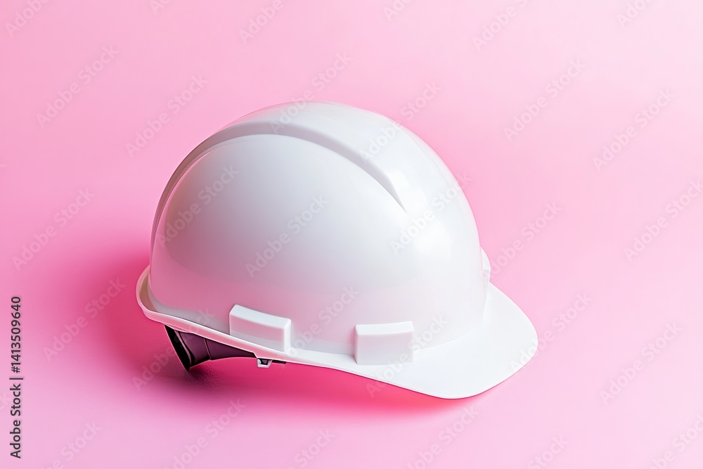 Poster white construction helmet on a pink background in a studio setting with soft lighting and clean aest