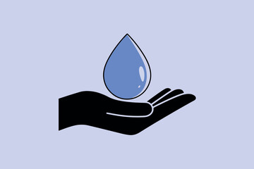 Vector illustration of hand holding a drop of water, concept of environmental preservation and water day