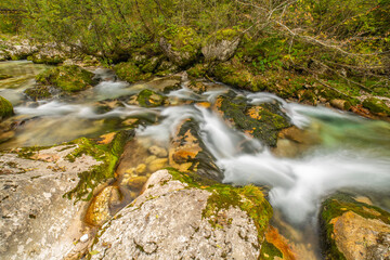 Slovenia, Triglav National Park, Soca River. Scenic with rocky stream.