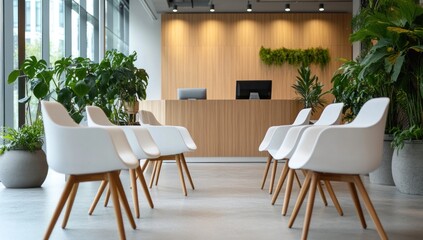 Obraz premium Modern Office Waiting Area with Natural Elements