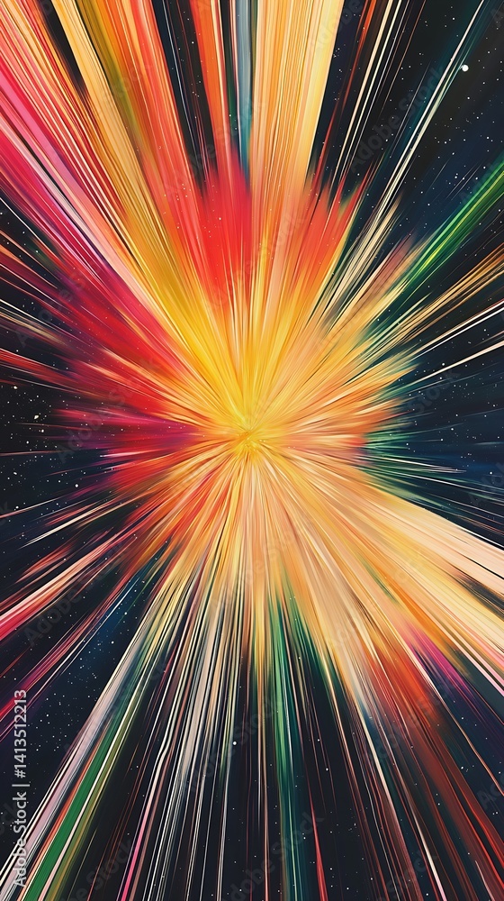 Poster Vibrant and Dynamic Explosion of Colorful Light in a Cosmic Background with Stars : Generative AI
