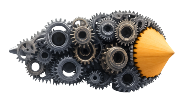 Conceptual Image Gears and Pencil Pointing Towards Innovation and Creativity