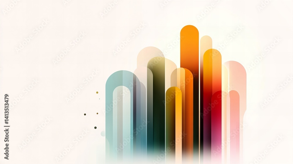 Poster rounded colorful columns emerge vertically upwards against a white background, creating an abstract 