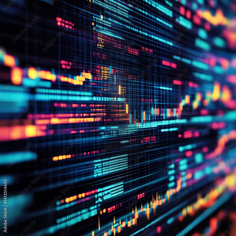 Leinwandbilder Colorful abstract background with vibrant digital graphs and data visualizations in a modern style : Generative AI