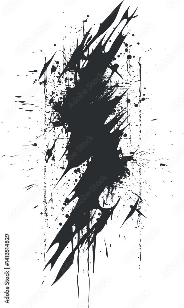 Poster an artistic abstract black splash design with dynamic shapes and textures for creative projects.