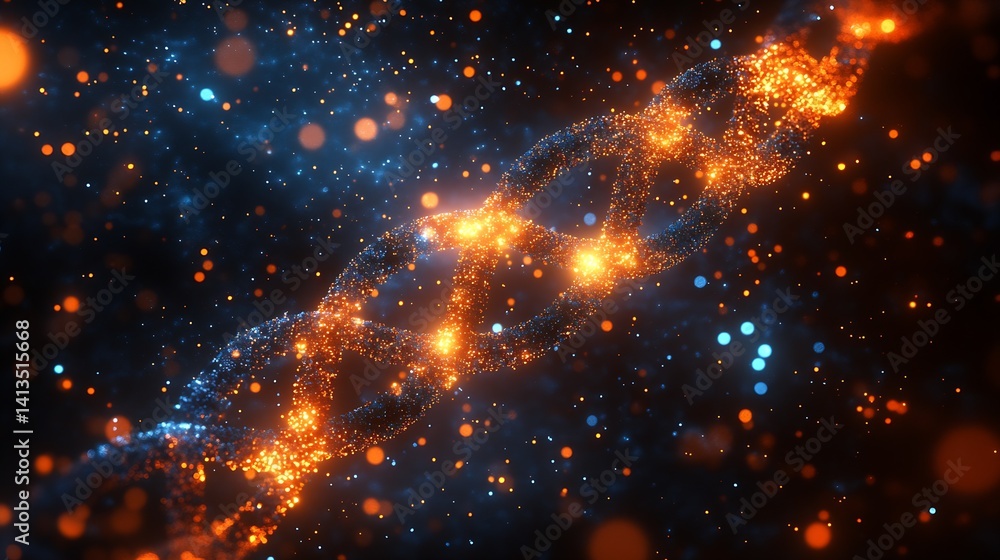 Aufkleber illuminated dna double helix surrounded by sparkling particles showcasing creativity and scientific 