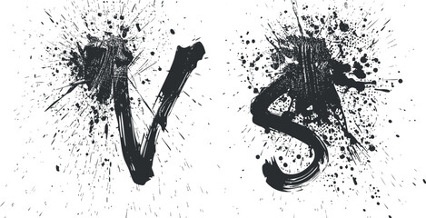 Dynamic vs graphic with ink splashes representing competition and conflict in design.