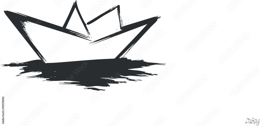 Poster a minimalist illustration of a boat with reflection on water showcasing tranquility and simplicity.