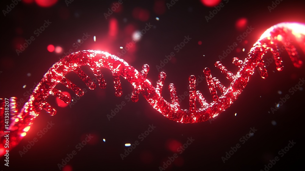 Poster beautiful strand of red dna with sparkling particles highlighting the essence of life and genetic st