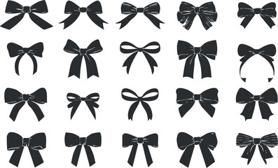 Fototapeta premium A collection of various black ribbon bows in different styles and shapes.