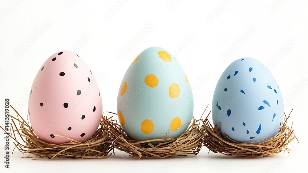Poster Colorful Decorative Easter Eggs in Natural Nesting Material for a Festive and Joyful Spring Display : Generative AI